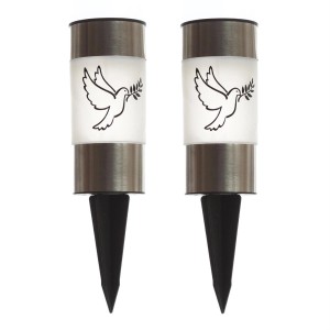 Marelida LED Solar Grablichter Grabkerzen Taube Erdspieß Grableuchte Gedenkkerze 2er Set