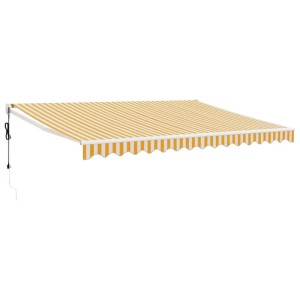 Elektrische Markise 4x3 m, gelb-weiß gestreift, mit Kurbel. Ideal als Sonnenschutz für Terrasse & Balkon.