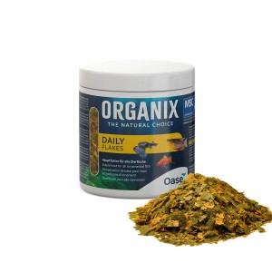 Oase Organix Daily Flakes Fischfutter für Zierfische, 500ml Dose mit Futterflocken.
