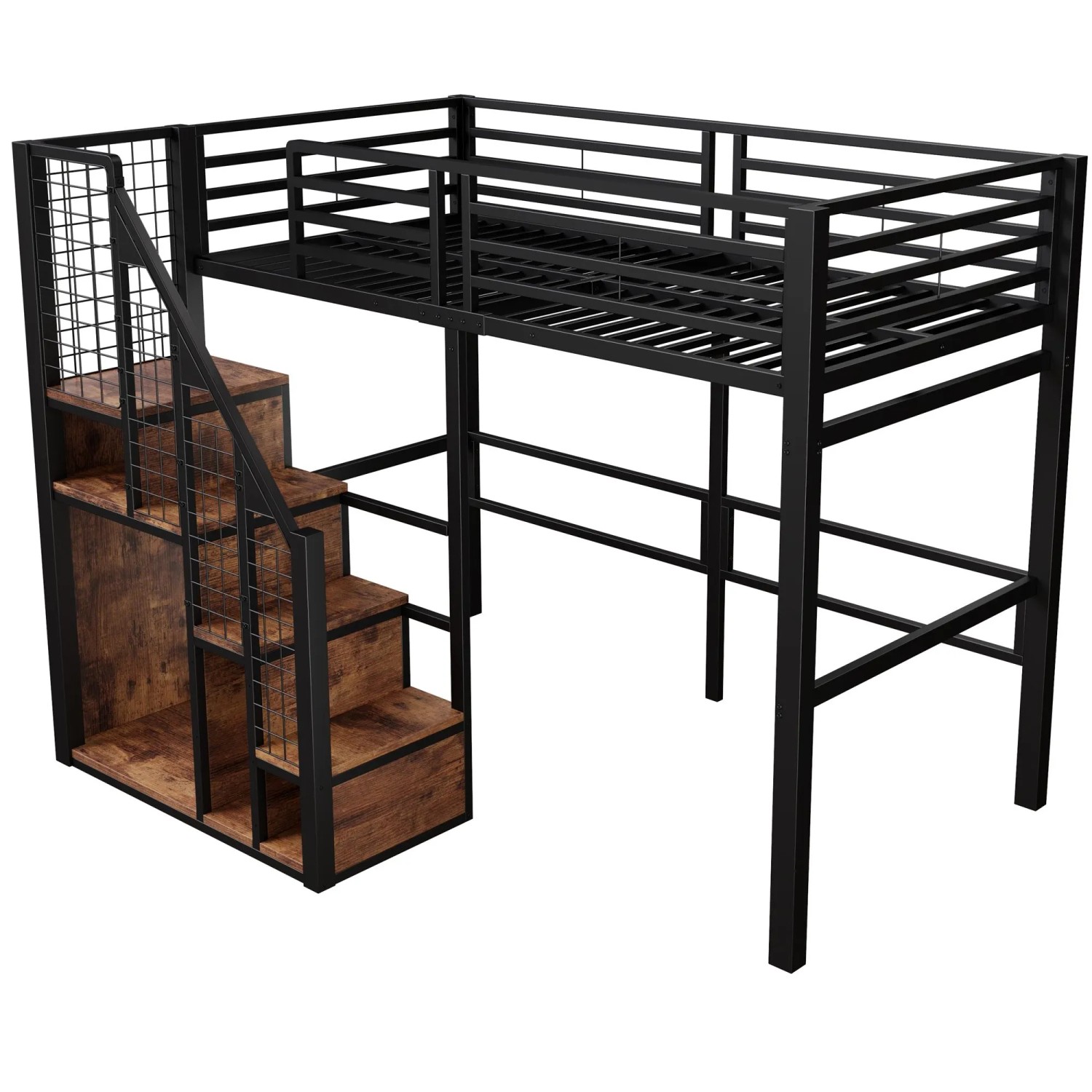 okwish Hochbett 90x200cm mit Sicherheitsleiter Ablage Jugendzimmer Schwarz ohne Matratze