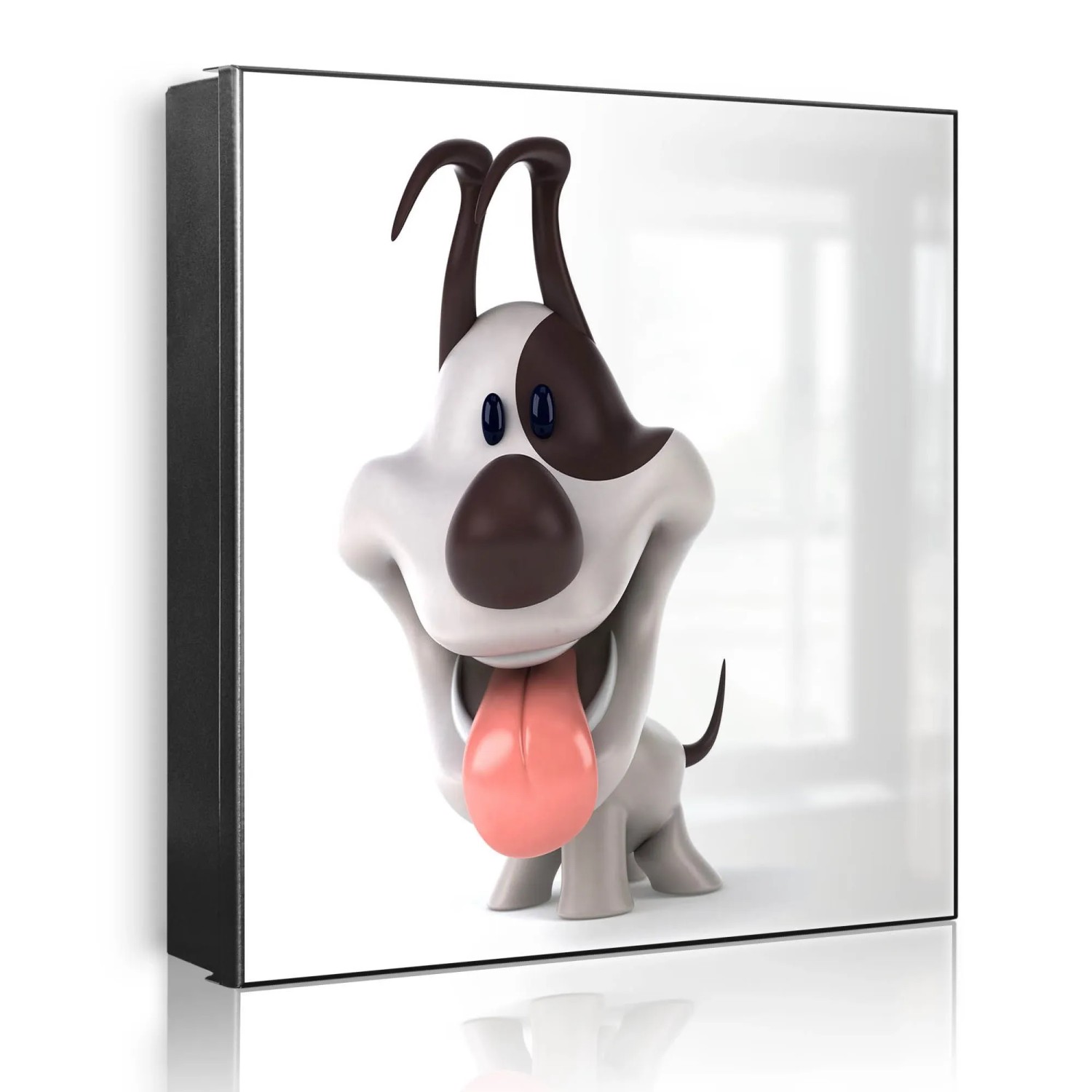 Banjado Großer Schlüsselkasten Metall 30x30cm Schwarz Scharnier Links 50 Haken Beschreibbar Magnetisch Motiv Comic-Hund