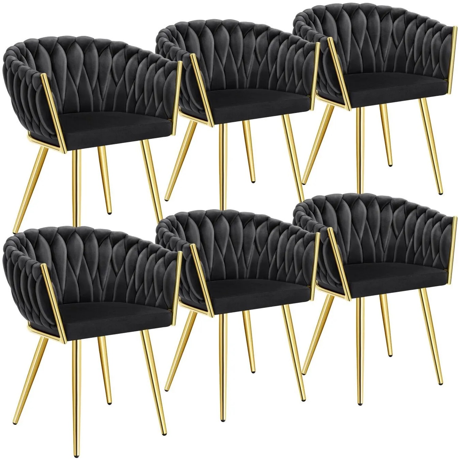 Tectake Set Esszimmerstuhl Astano Gepolstert  Mit Samtbezug  Knotendesign Durchgehende Lehne 6Er Set 55 x 60 50 x 75 cm Schwarz Gold