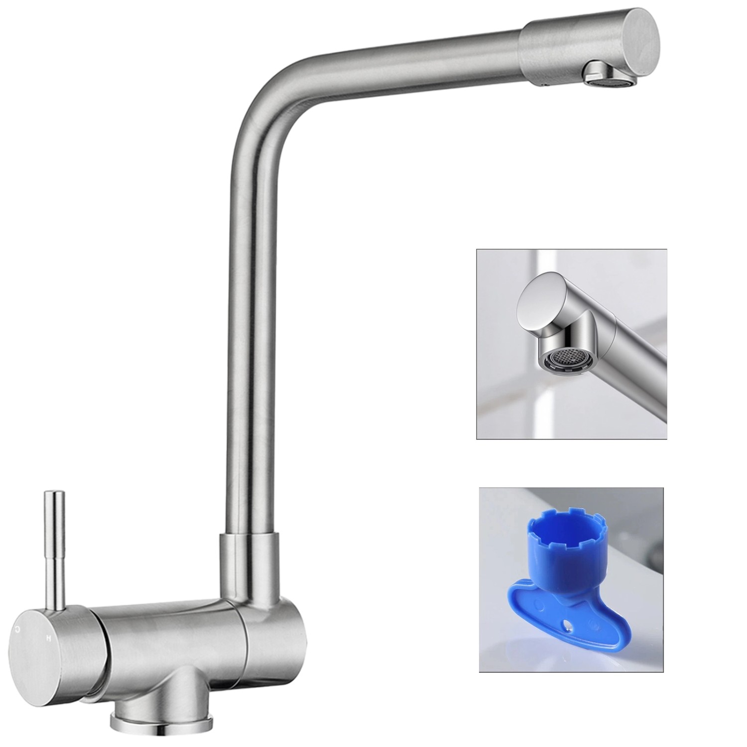AICA Wasserhahn Faltbare 360° Drehbare Silber Küchenarmatur 304 Edelstahl H günstig online kaufen
