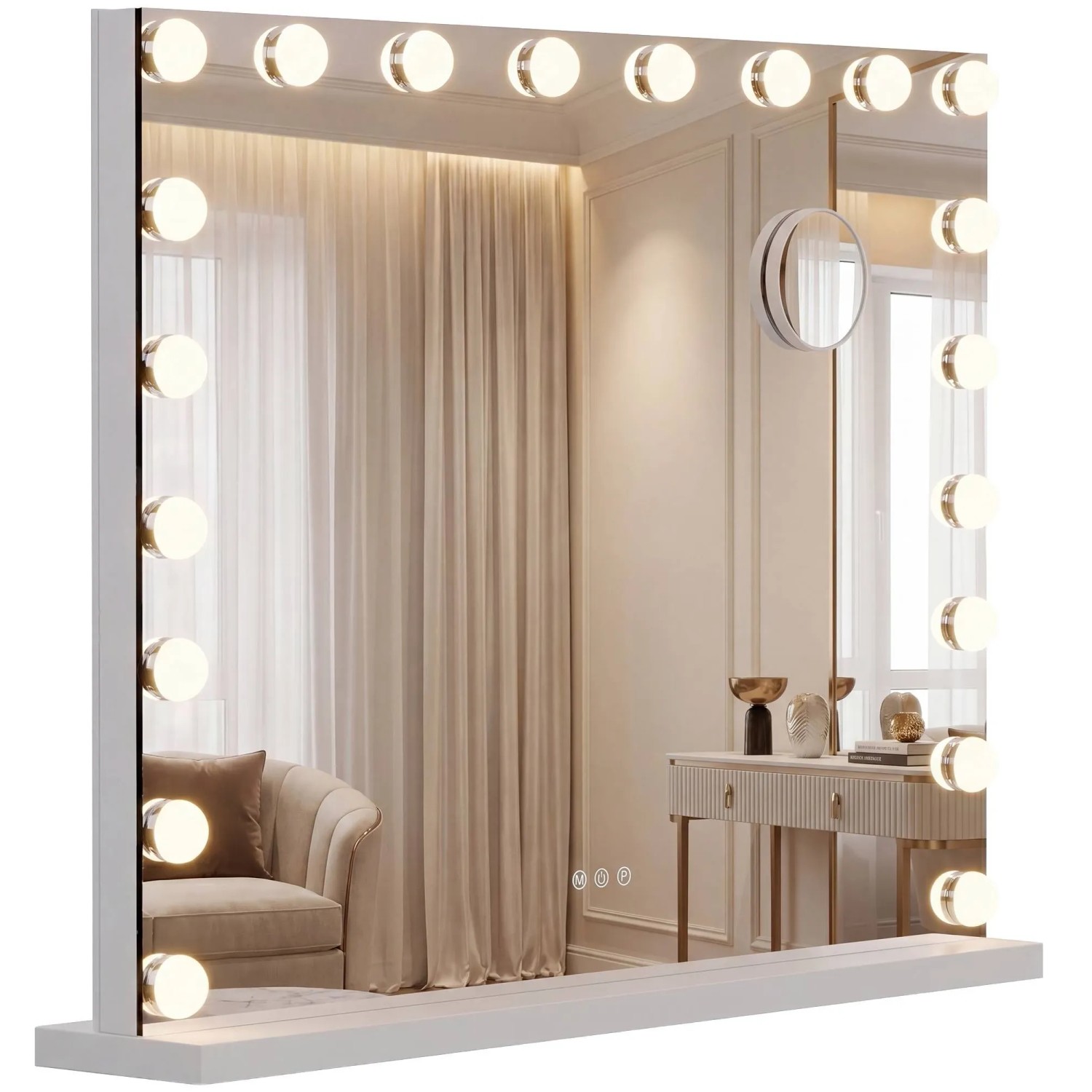 DELUKE Schminkspiegel DORA mit Licht 80x3x62cm Holz Weiß Hollywood Speigel Kosmetikspiegel Make-Up-Spiegel