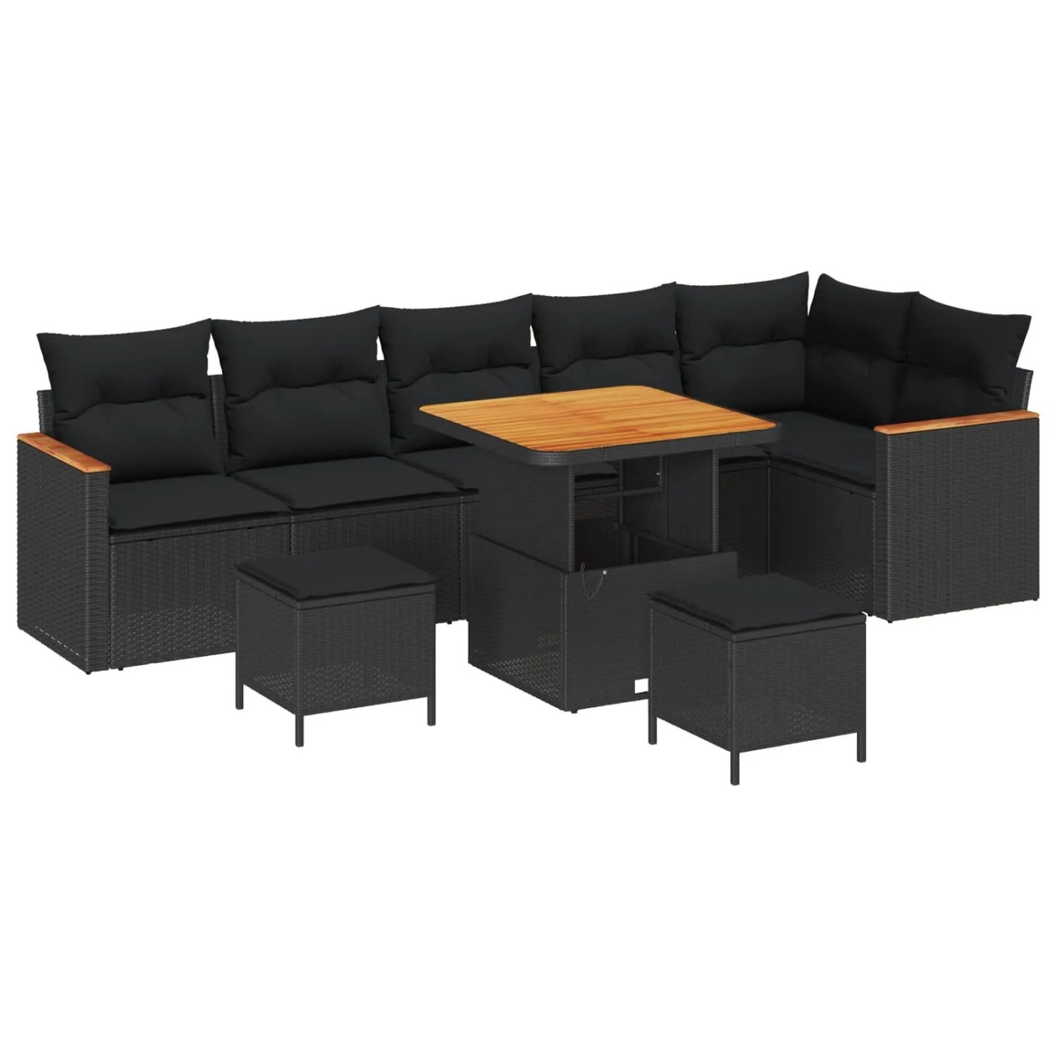 vidaXL Gartensofa-Set mit Kissen 9 Stk Schwarz Poly Rattan 3365009