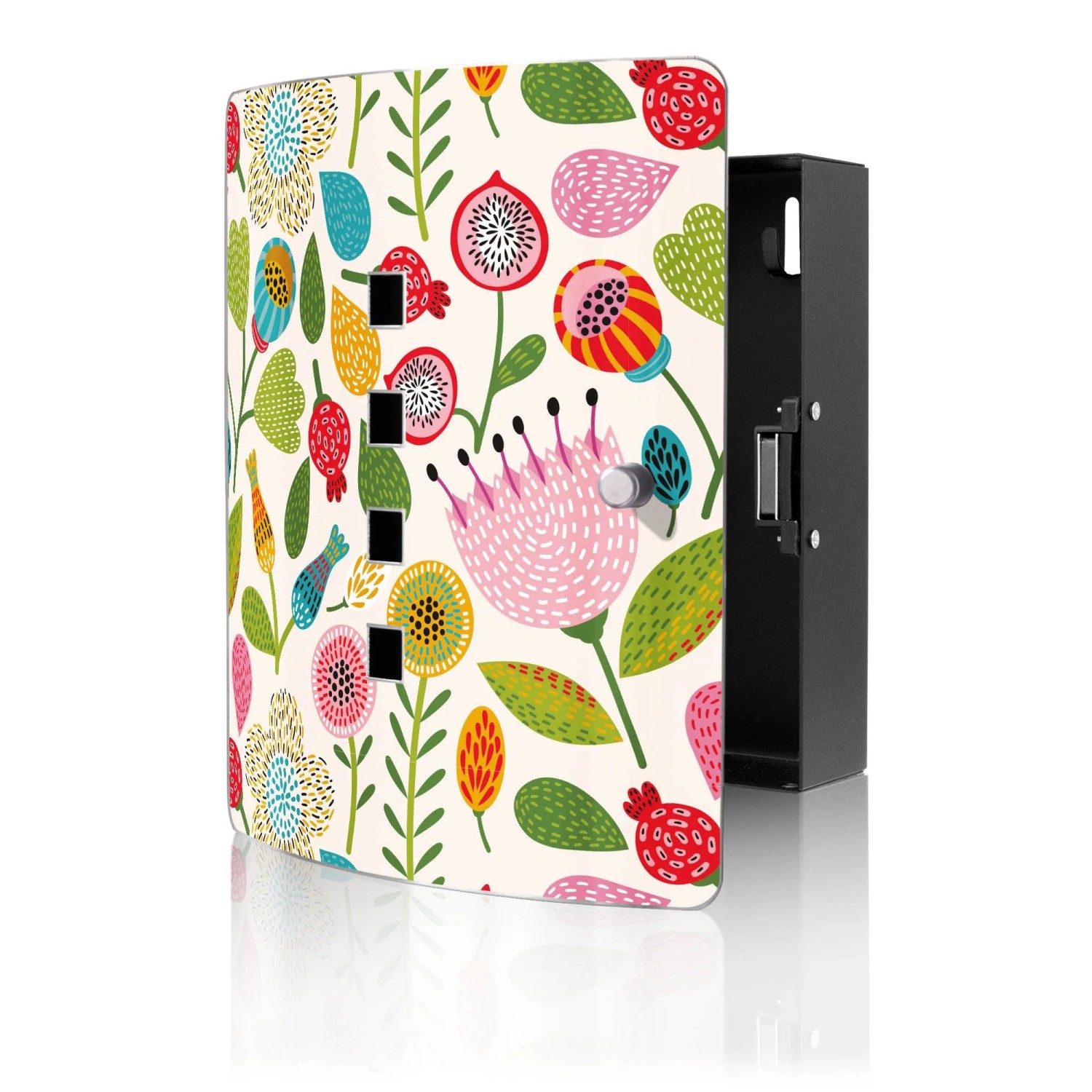 Banjado Design Schlüsselkasten Aus Edelstahl Für 10 Schlüssel 24x21,5x7cm Mit Magnetverschluss Motiv Blumen Naiv
