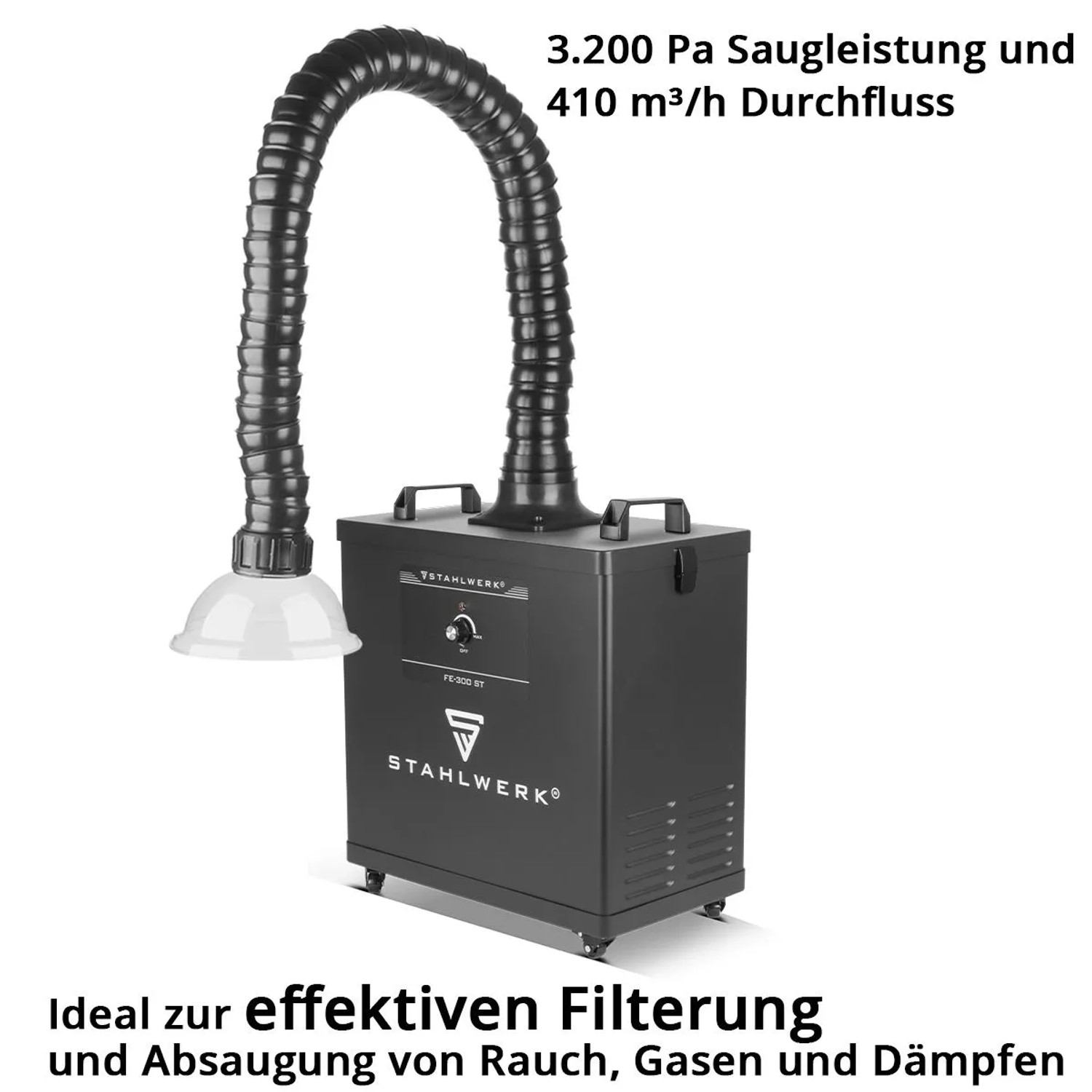 STAHLWERK Rauchabsaugung FE 300 ST: Absauganlage mit flexiblem Schlauch und Filter für Werkstatt & Industrie.
