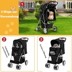 Costway Hundewagen Haustiere Buggy Bis 15 kg Schwarz