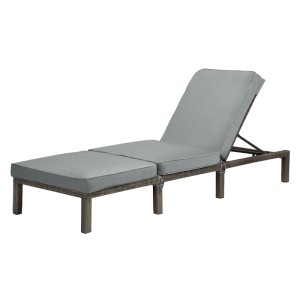 Graue Svita Peach Gartenliege mit Polster, klappbar, aus Polyrattan. Sonnenliege für Garten, Terrasse oder Balkon.