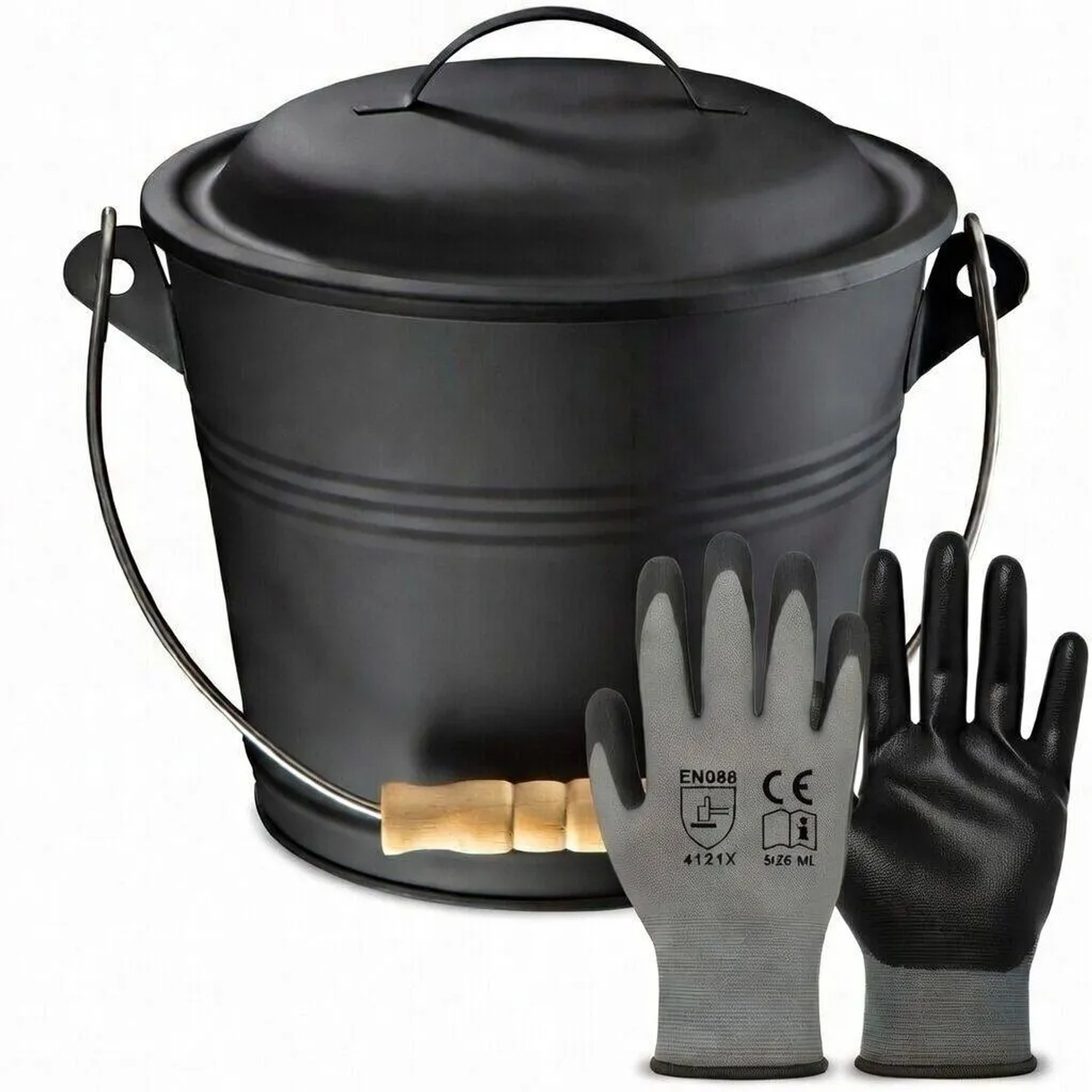 BLACK OAK Ascheeimer PITON 5L mit Deckel – Kompakter Aschebehälter aus Metall 22×22×18 cm für Kaminofen & Grill, Schwarz