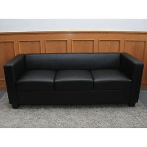 Schwarzes 3er Sofa Lille aus Leder im modernen Lounge-Stil.