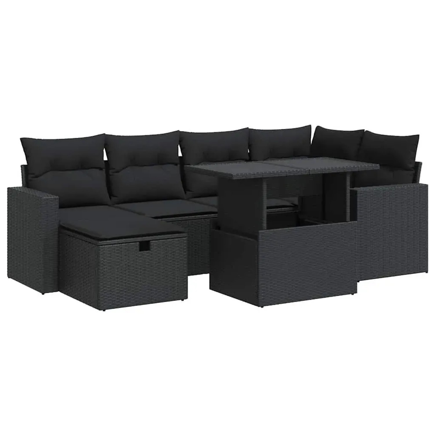 vidaXL 7-Tlg Garten-Sofagarnitur mit Kissen Schwarz Poly Rattan 3327815