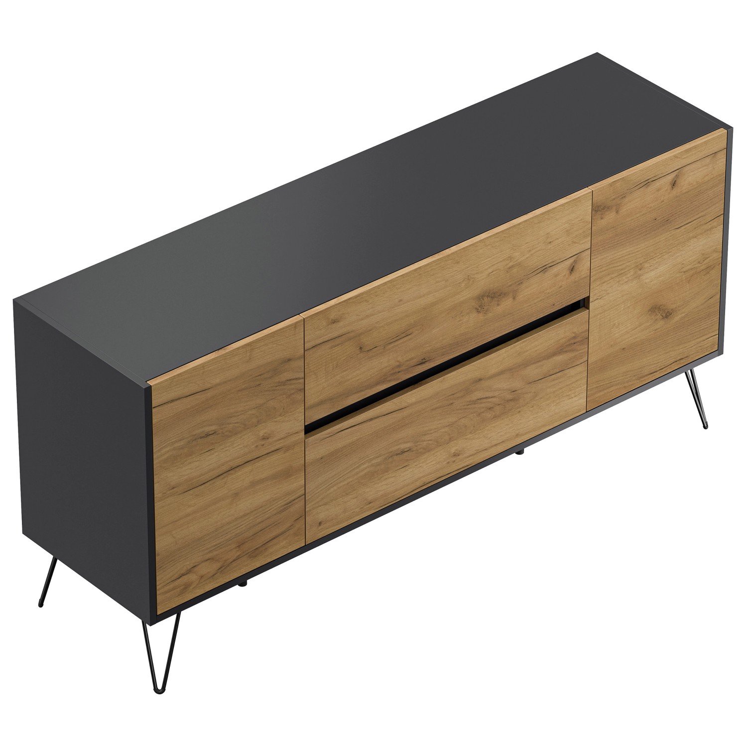 Posseik Sideboard Industrial G 2 Schubladen 2 Türen 155 cm Grafit Eiche Fro günstig online kaufen