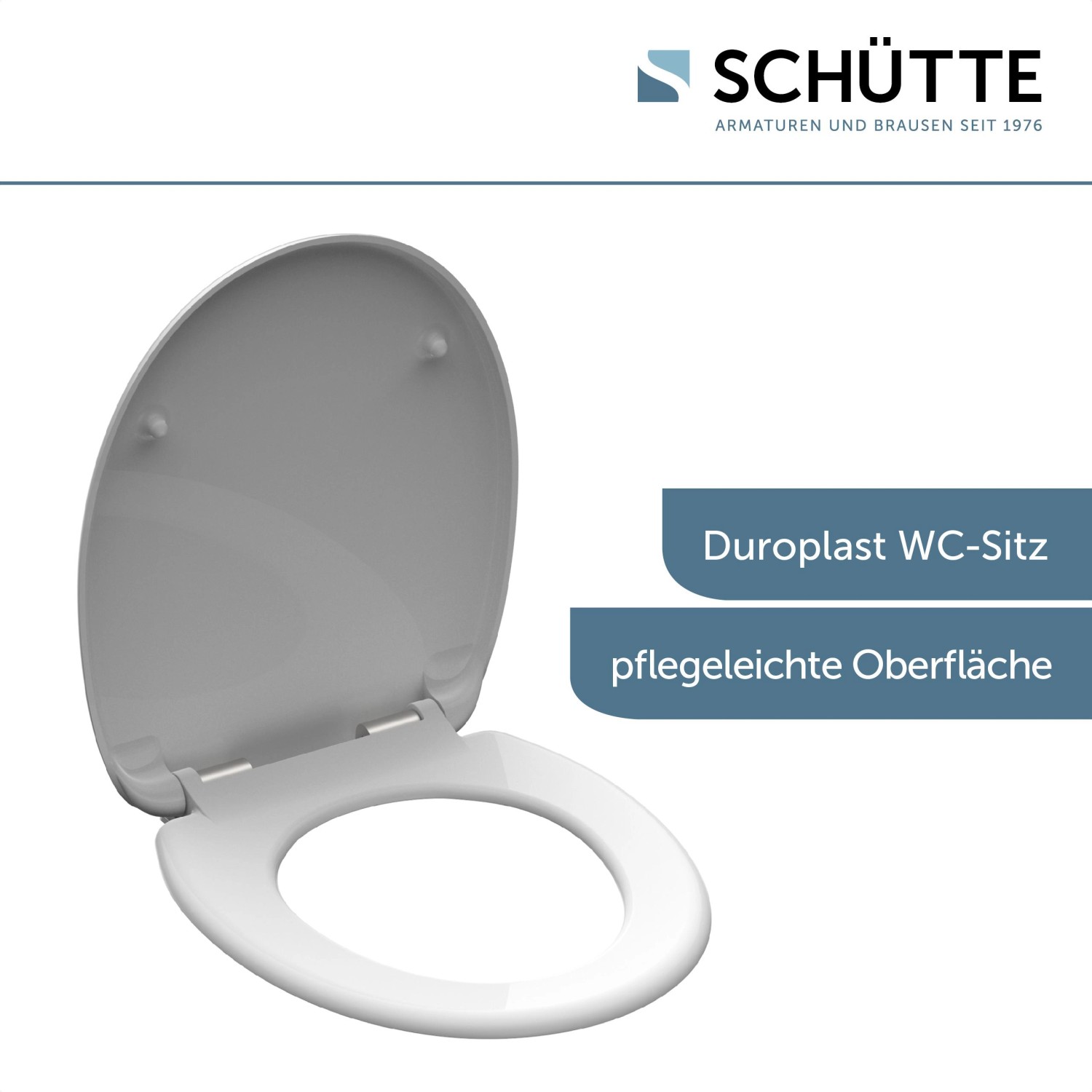 Schütte WC-Sitz Frog King aus Duroplast mit Absenkautomatik, geöffnet.