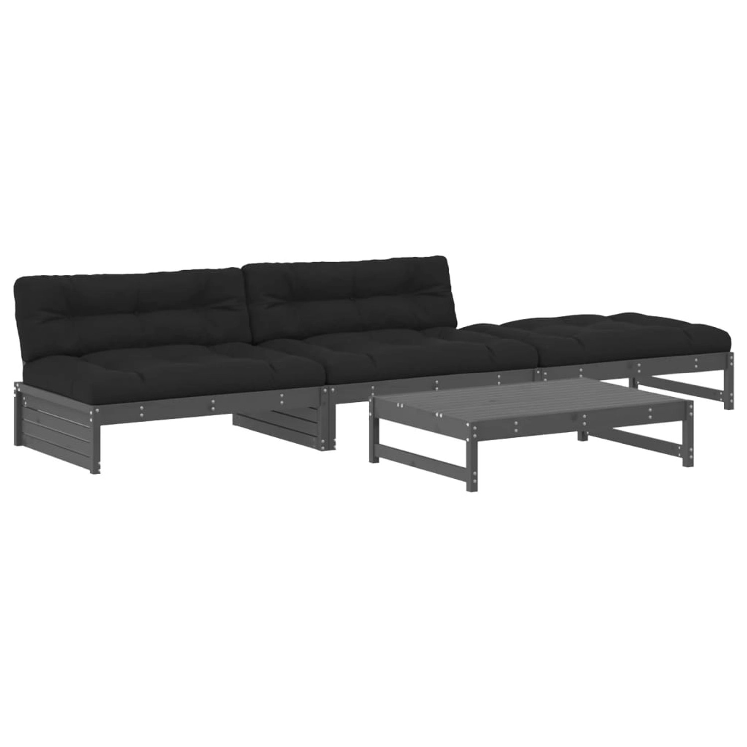 vidaXL 4-tlg Garten-Lounge-Set mit Kissen Grau Kiefernholz Modell 4 günstig online kaufen