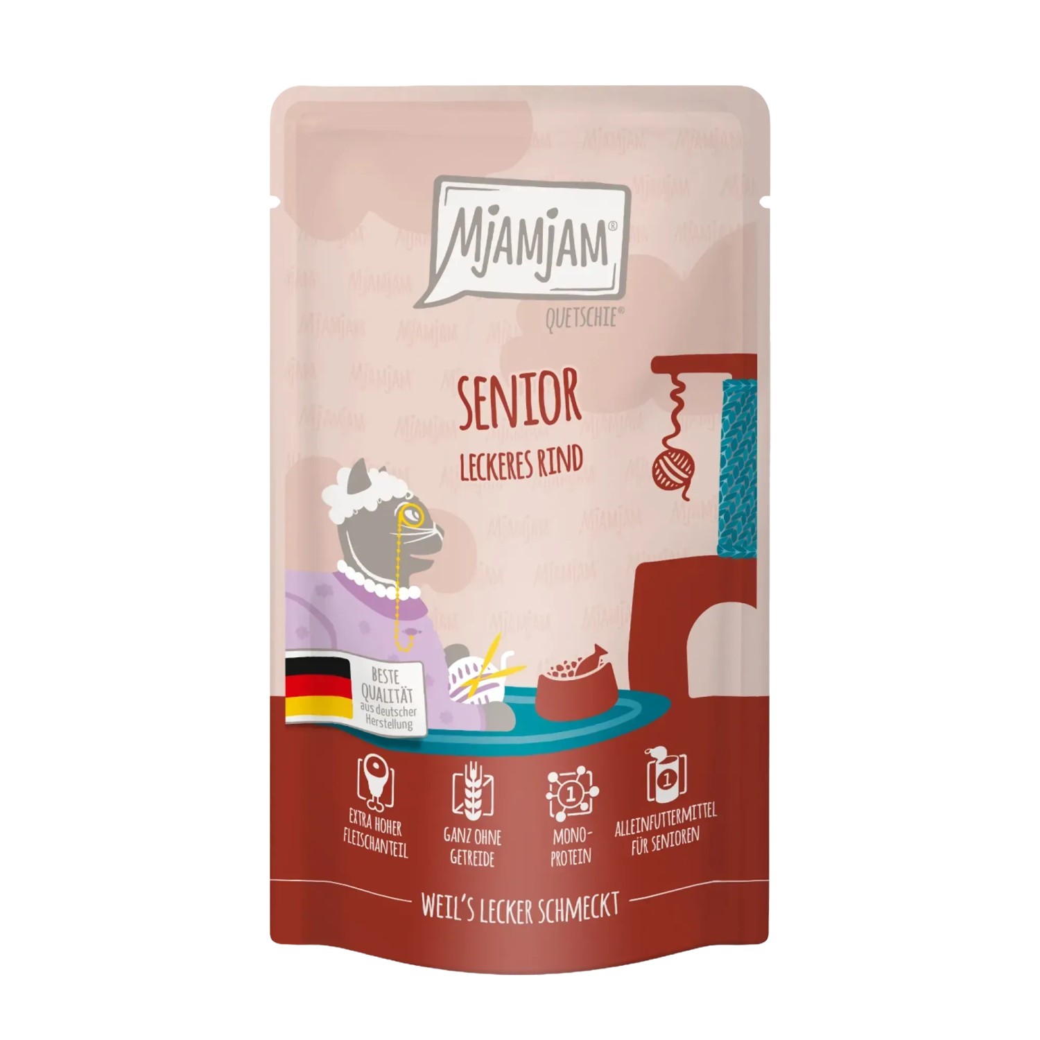 Mjamjam Katzen-Nassfutter Quetschie Senior Leckeres Rind 125 g