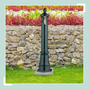 Relaxdays Standbrunnen Aluminiumguss Grün Antik mit Goldenem Wasserhahn 80 cm x 18 cm x 20,5 cm 4,9 kg