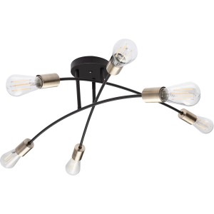 Globo Deckenleuchte Sarini, schwarze Metalllampe mit sechs Leuchten und gebogenen Armen.