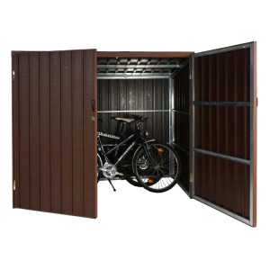 MCW WPC-Fahrradgarage J29 Geräteschuppen Fahrradbox Metall Holzoptik Abschließbar 2 Räder 172x213x11