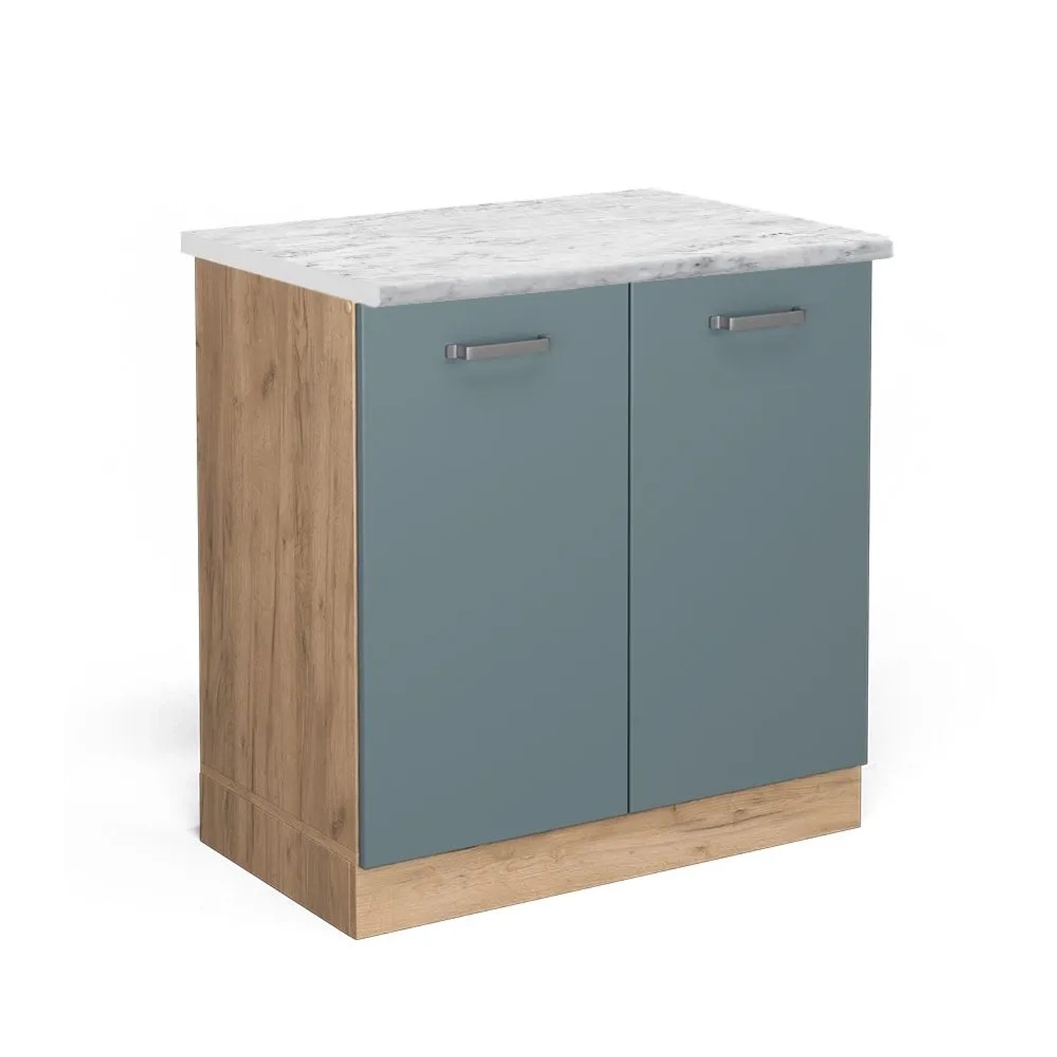 Vicco Spülenunterschrank R-Line Blau-Grau Goldkraft Eiche 80 cm AP Marmor