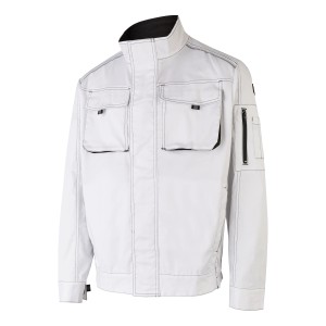 Weiße Hans Schäfer Arbeitsjacke Professional Gr. 48 mit Brust- und Ärmeltaschen.