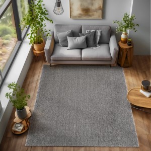 Grauer Ayyildiz Kurzflorteppich Loom 4300 (160x230 cm) im Wohnzimmer.