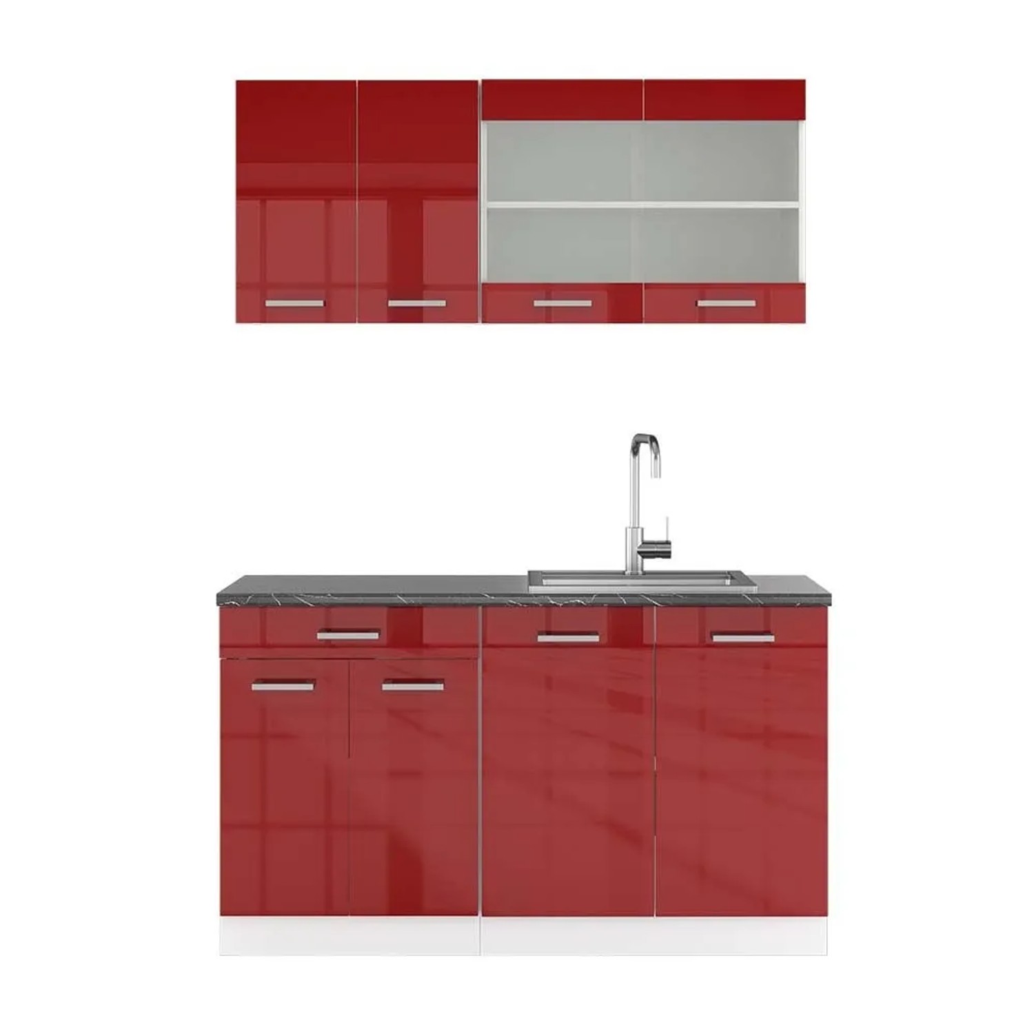 Vicco R-Line Singleküche Bordeaux Hochglanz Weiß 140 cm AP Anthrazit ohne E-Geräte