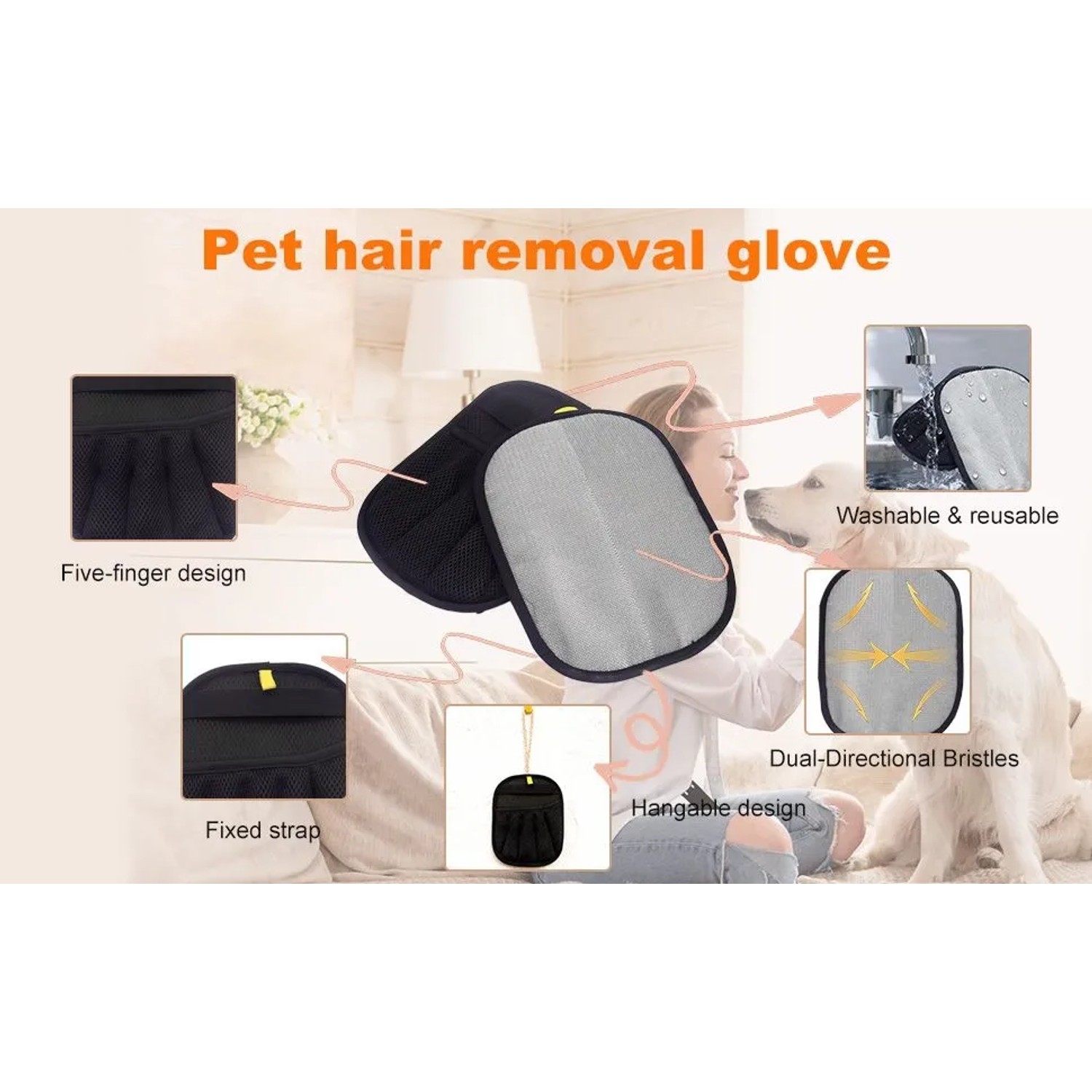 Petsation Fellentferner Handschuh mit Borsten und Aufbewahrungstasche für die Hundefellpflege.