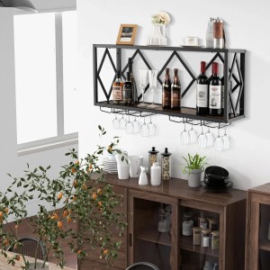 Costway Weinregal Wand mit 2 Ebenen für 6 Weingläser im Industrial Design.