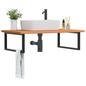 vidaXL Waschbeckenregal Wandmontage Stahl und Massivholz Buche 3302525