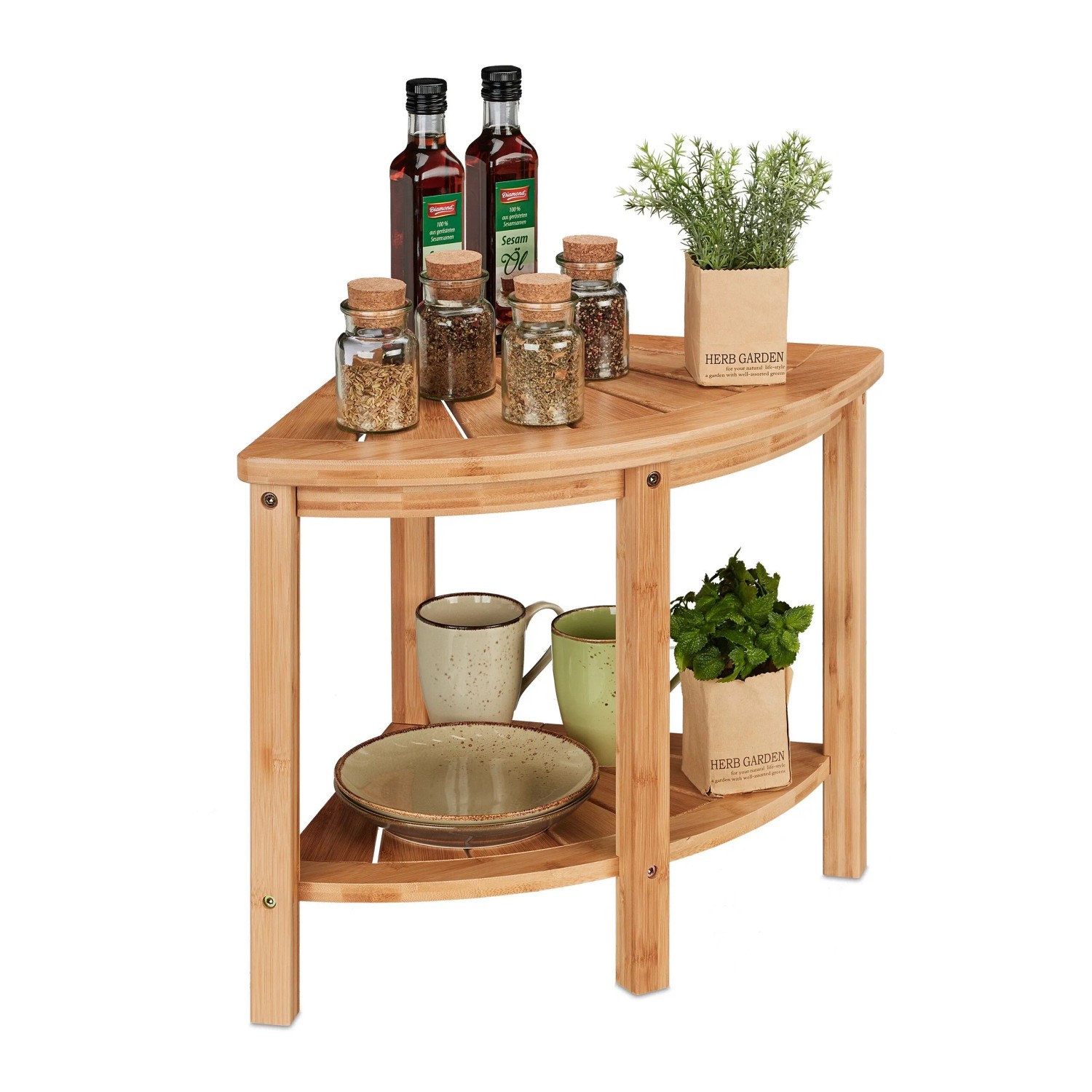 Relaxdays Eckregal Bambus Natur 2 Ebenen 42 cm x 55 cm x 39,5 cm