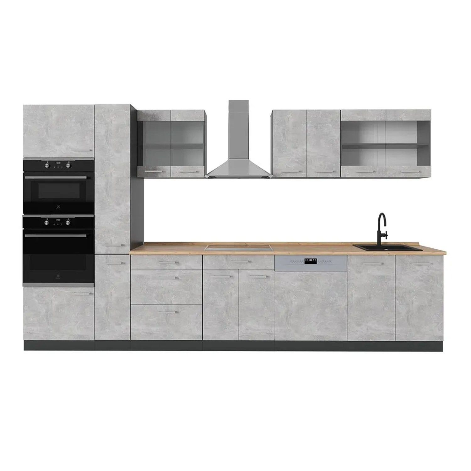 Vicco R-Line Küchenzeile Beton Anthrazit 350 cm ohne Arbeitsplatte ohne E-Geräte