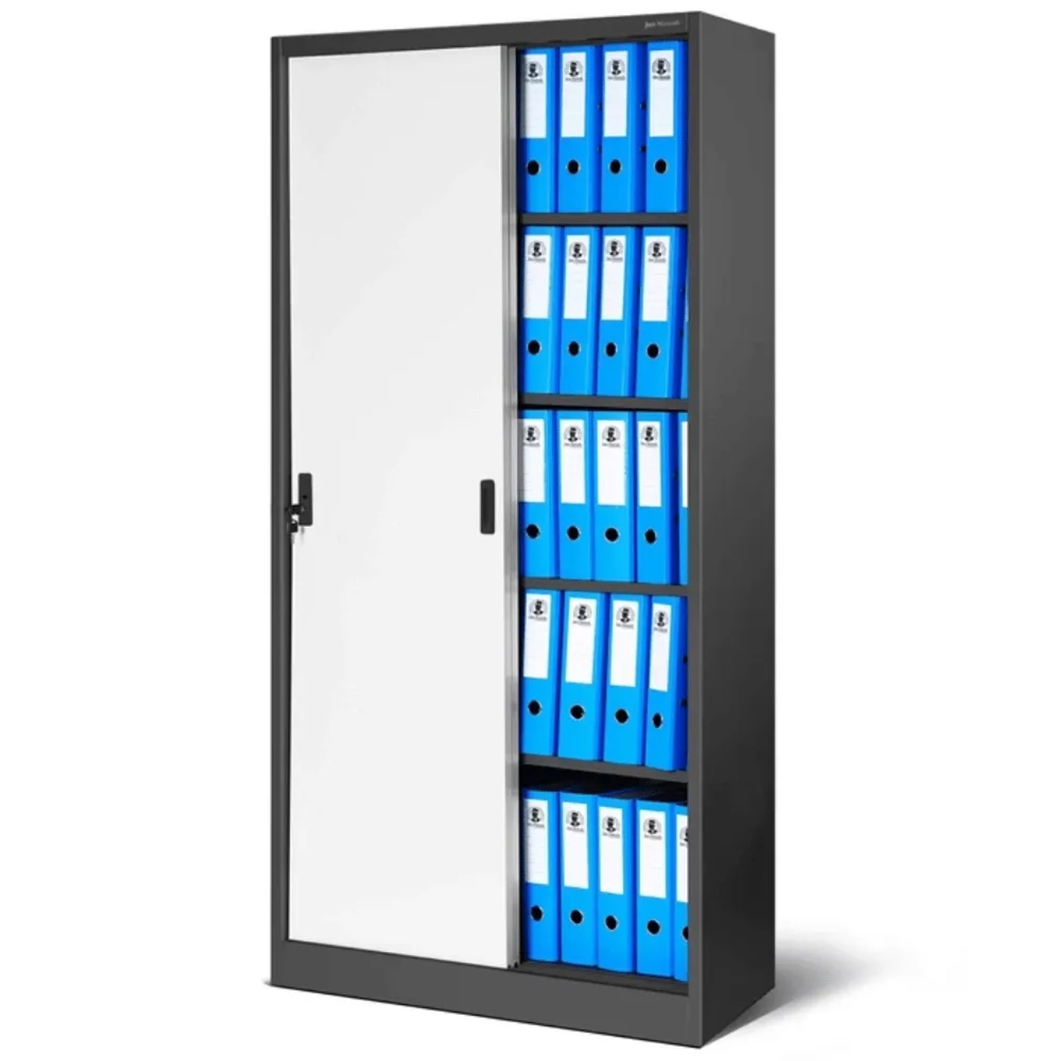 JAN NOWAK Aktenschrank Abschließbar KUBA mit Schiebetüren 185 x 90 x 40 cm Anthrazit-Weiß
