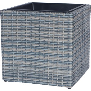 Quadratischer Pflanzkasten Cube Wave, 38x38x38 cm, aus Polyrattan in Flechtoptik.