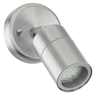 Moderne Eglo LED-Außenwandleuchte Stockholm aus Edelstahl mit drehbarem Leuchtkopf.