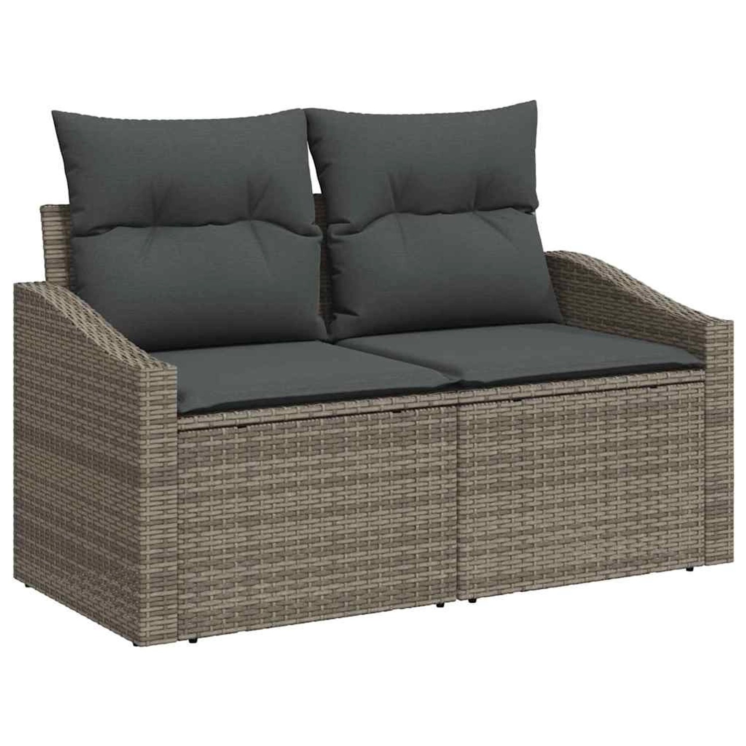 Graues 8-tlg. vidaXL Garten-Sofa-Set aus Poly Rattan mit grauen Kissen für Terrasse und Garten.