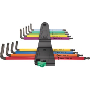 Wera Winkelschlüsselsatz, 9-teilig, Multicolor, TX mit Kugelkopf, XL-Ausführung.