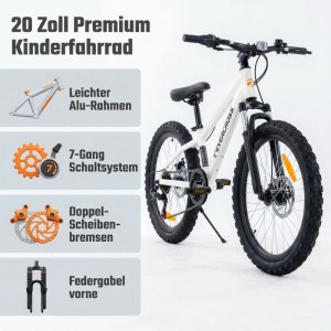 EVERCROSS Kinderfahrrad EM5 20 Zoll MTB Kid Shimano 7 Gang Geländetauglich für Kinder ab 6 Jahren Weiß
