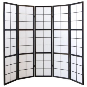 Homestyle4u 5-tlg. Paravent Shoji in Schwarz 220x175 cm 283