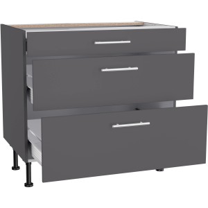 Optifit Unterschrank Ingvar420, 90 cm, Anthrazit Matt mit 3 Auszügen und Edelstahlgriffen.