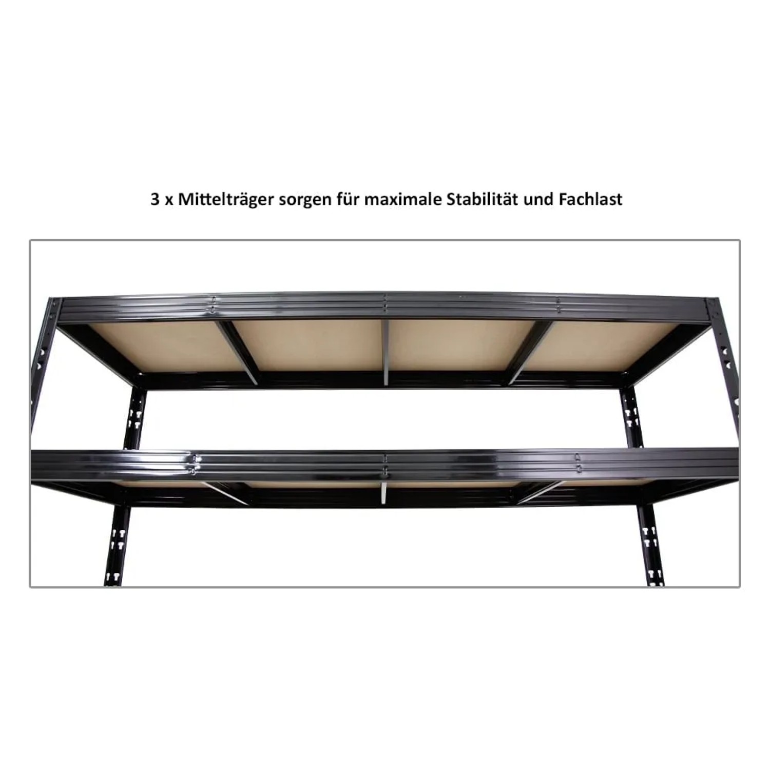 PROREGAL Profi Schwerlastregal Rhino HxBxT 200x200x60cm 4 Spanplatten-Ebenen 8mm Fachlast 500kg Schwarz Stecksystem Lagerregal Steckregal_4