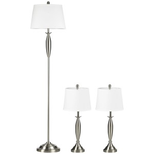 3-teiliges Lampen-Set: Stehleuchte und 2 Tischleuchten in Silber und Weiß.