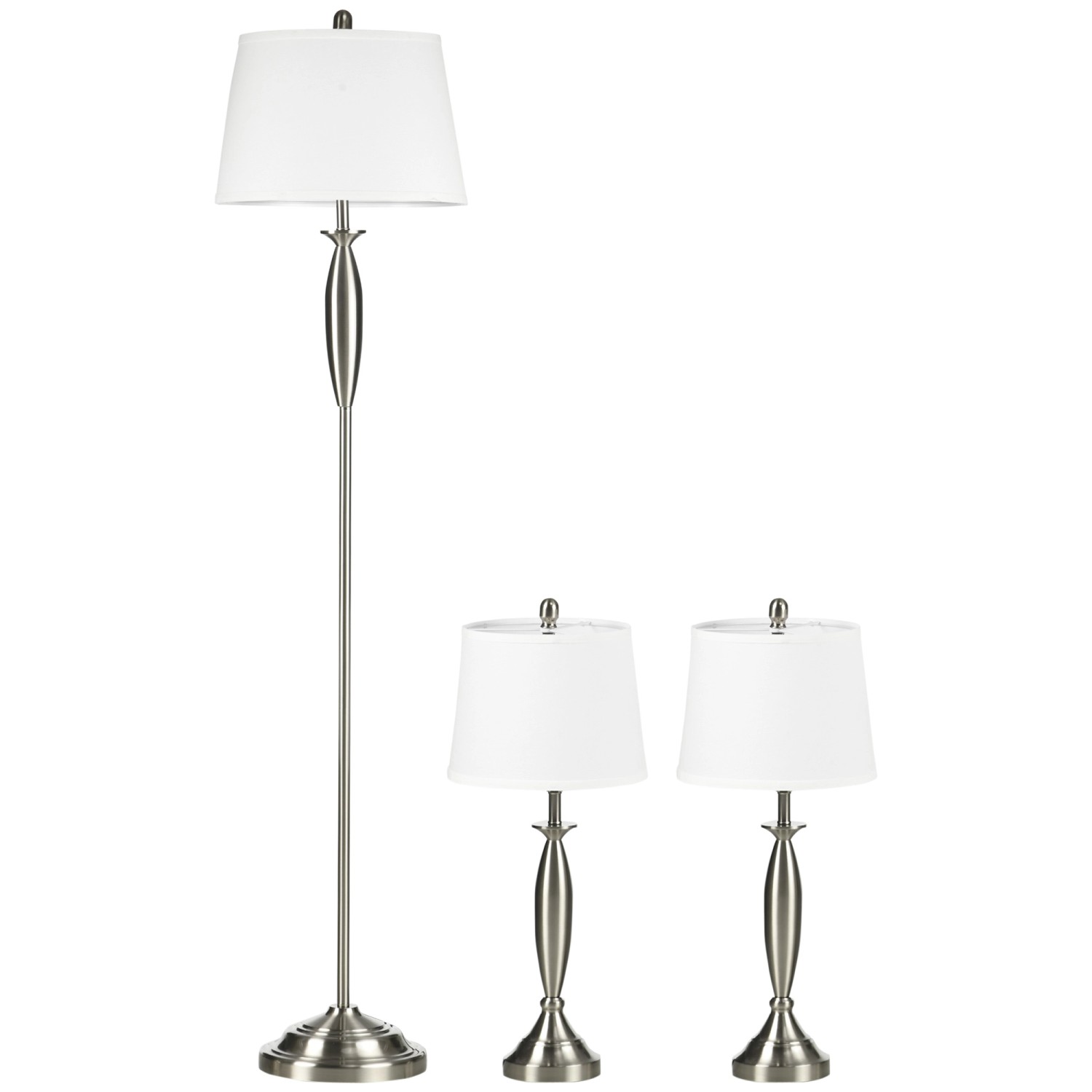 Thumbnail - HOMCOM 3-Teiliges Stehlampen-Set inkl. 1 Stehleuchte & 2 Tischleuchten Silber Weiß