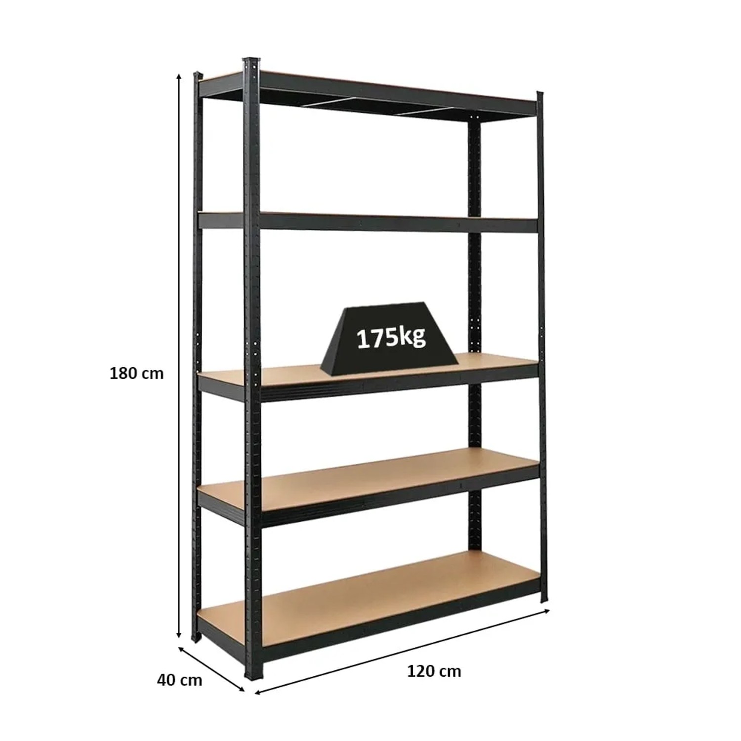 Schwarzes PROREGAL Schwerlastregal Ragnar, 180x120x40 cm, mit 5 Böden für Keller, Garage oder Lager.