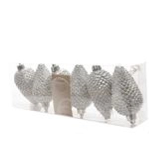 Kaemingk Christbaumschmuck Zapfen Bruchfest  4,5cm H 8cm 6St. Silber