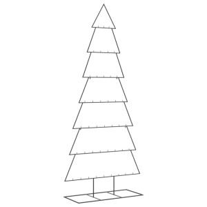 Schwarzer Metall-Weihnachtsbaum 210 cm hoch, mit 7 Ebenen und Haken. Moderner künstlicher Baum aus Stahl zum Dekorieren.