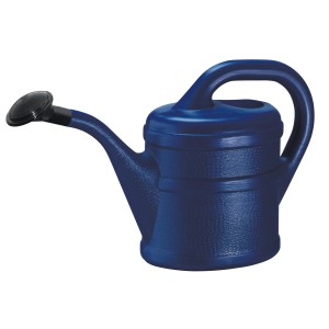 Blaue Geli Gießkanne mit 2 l Fassungsvermögen und Brause für Gartenbewässerung.