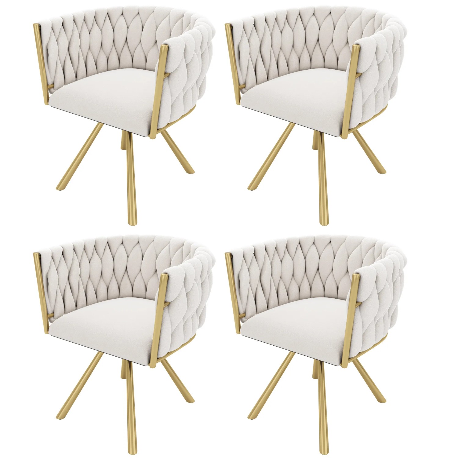 Merax Samt Esszimmerstuhl 4er Set Drehbar mit Goldfarbenen Metallbeinen Beige