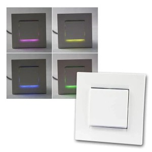 Weißer TEM Universal UP-Dimmer für LED-Leuchten mit farbiger Ambientebeleuchtung. Schalterprogramm zur Lichtsteuerung.