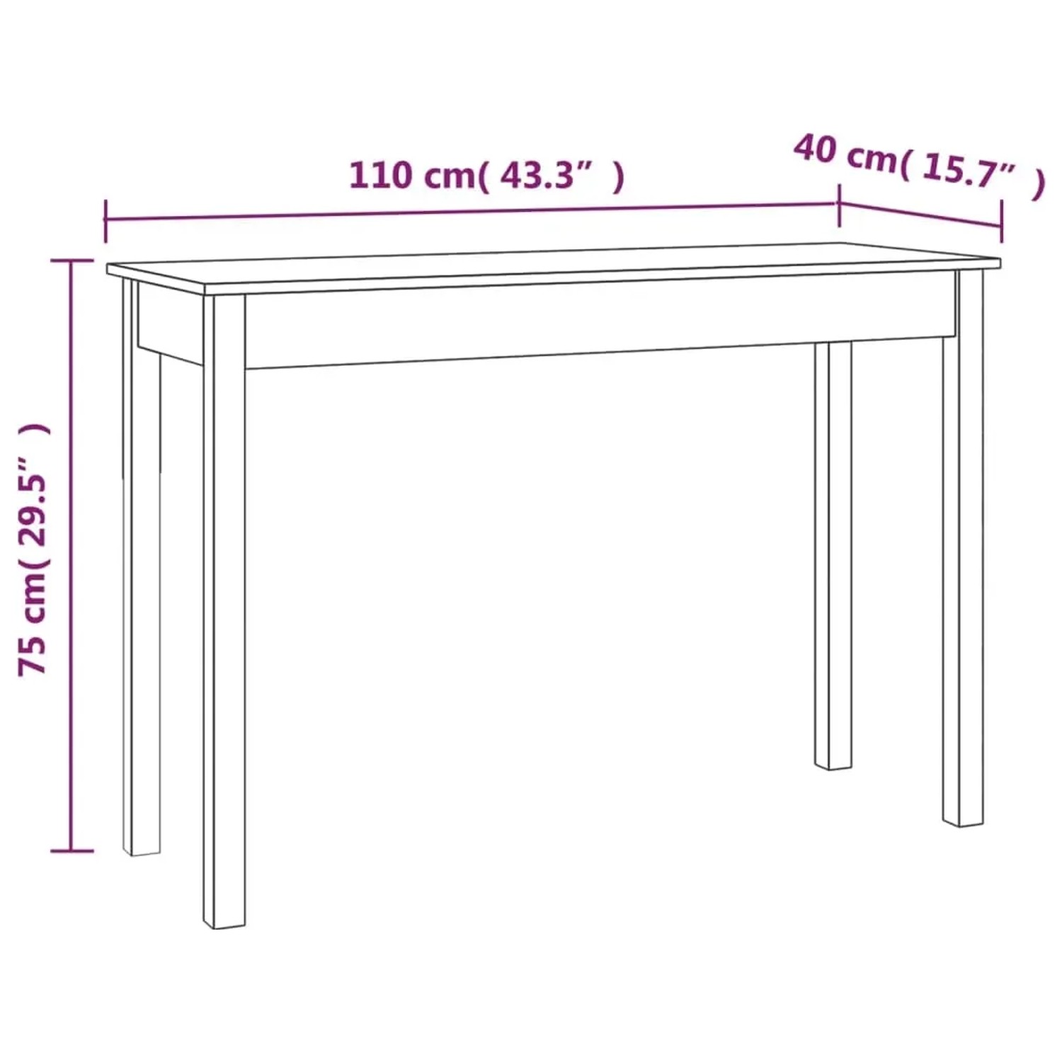 vidaXL Konsolentisch, 110x40x75 cm, Kiefer Massivholz, ideal als Tisch oder Beistelltisch.